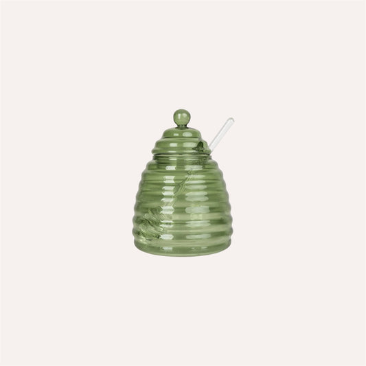 Green Glass Honey Jar