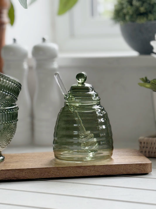Green Glass Honey Jar