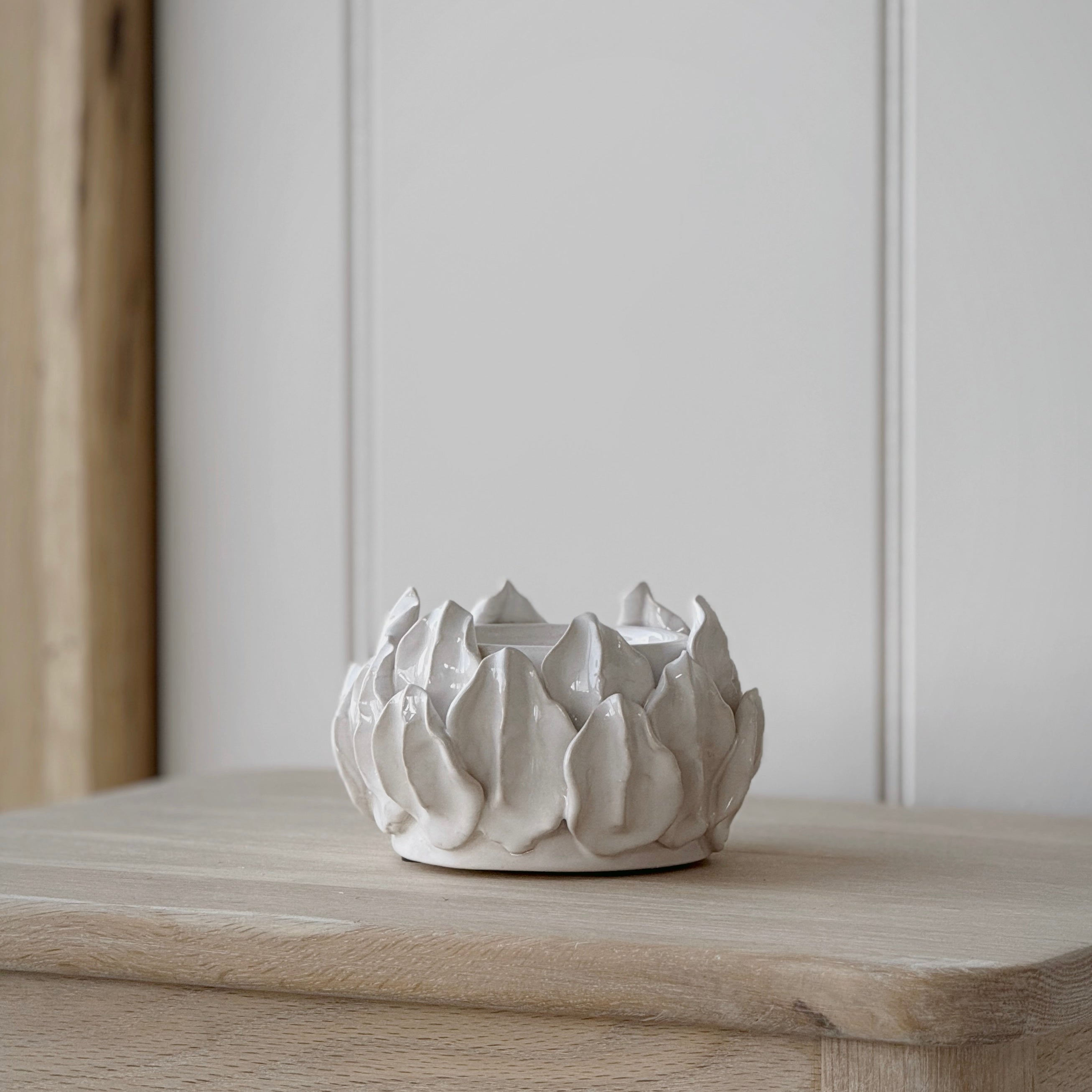 White Artichoke Pillar Candle Holder