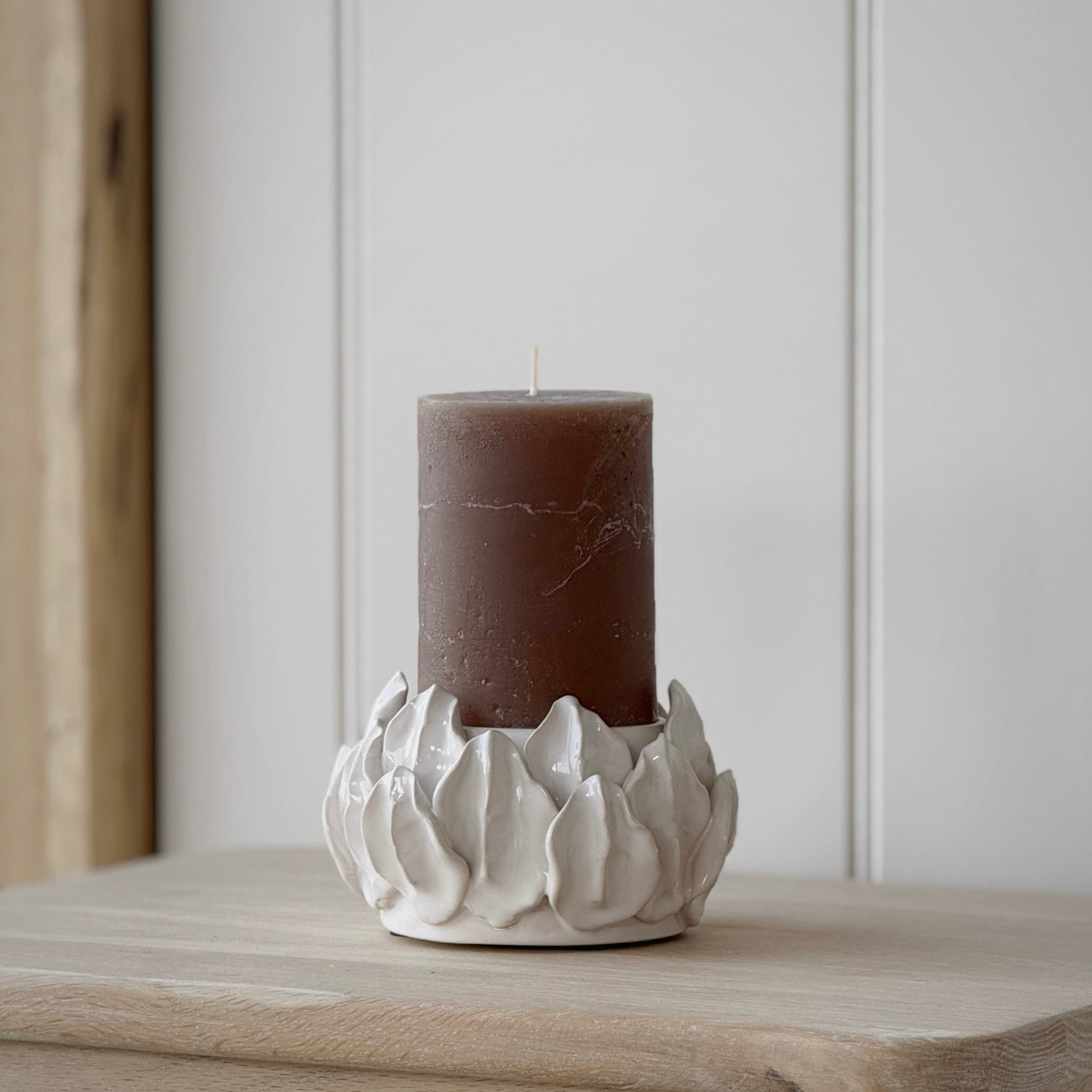 White Artichoke Pillar Candle Holder