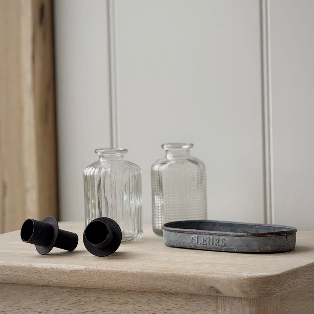 Set of 2 Glass Bottle Dinner Candle Holders With Tray