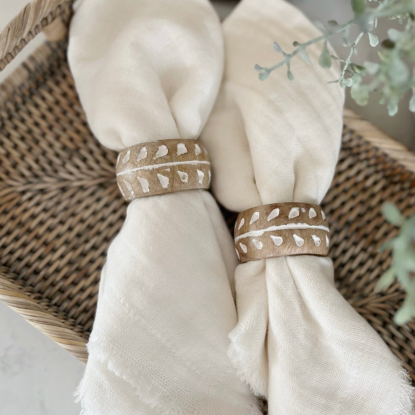 Carved Mango Napkin Rings - Set Of 2