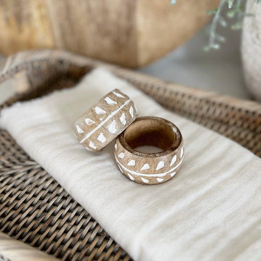 Carved Mango Napkin Rings - Set Of 2