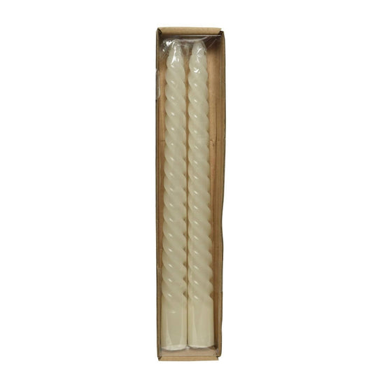Set Of 2 Ivory Twisted Dinner Candle