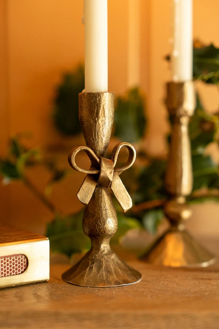 Antique Brass Bow Candle Holder With Candles