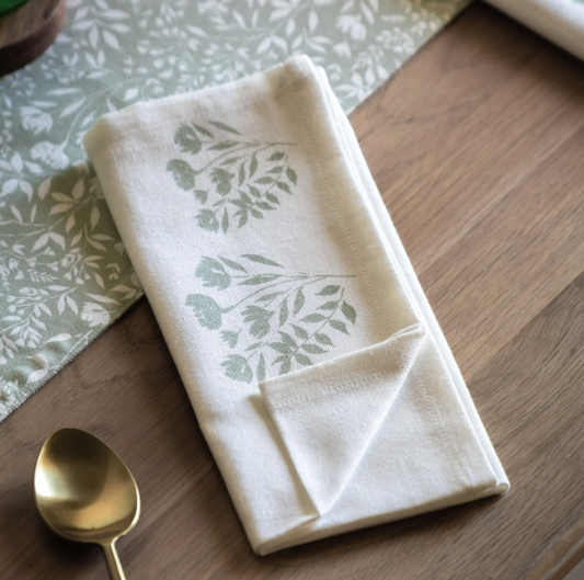 Set Of 4 Sage Floral Napkins