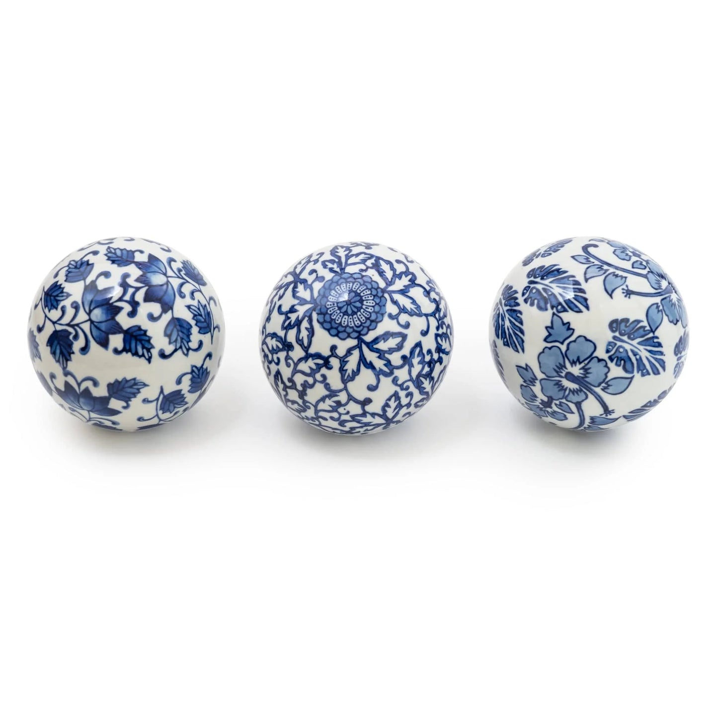 Set Of 3 Sumatra Blue & White Large Decorative Ball
