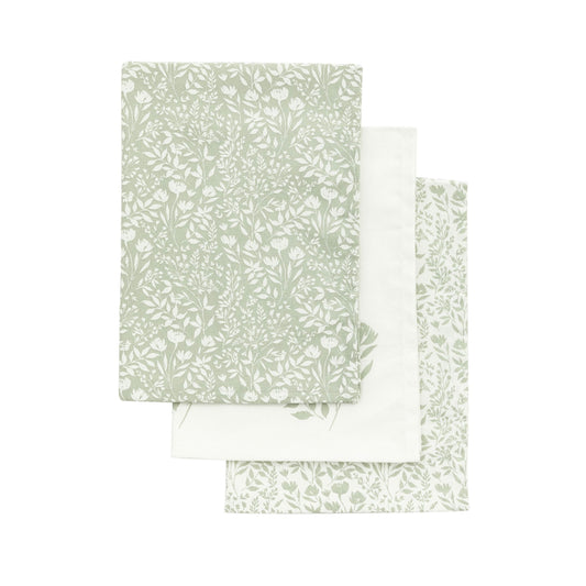 Set Of 3 Sage Floral Teatowel's