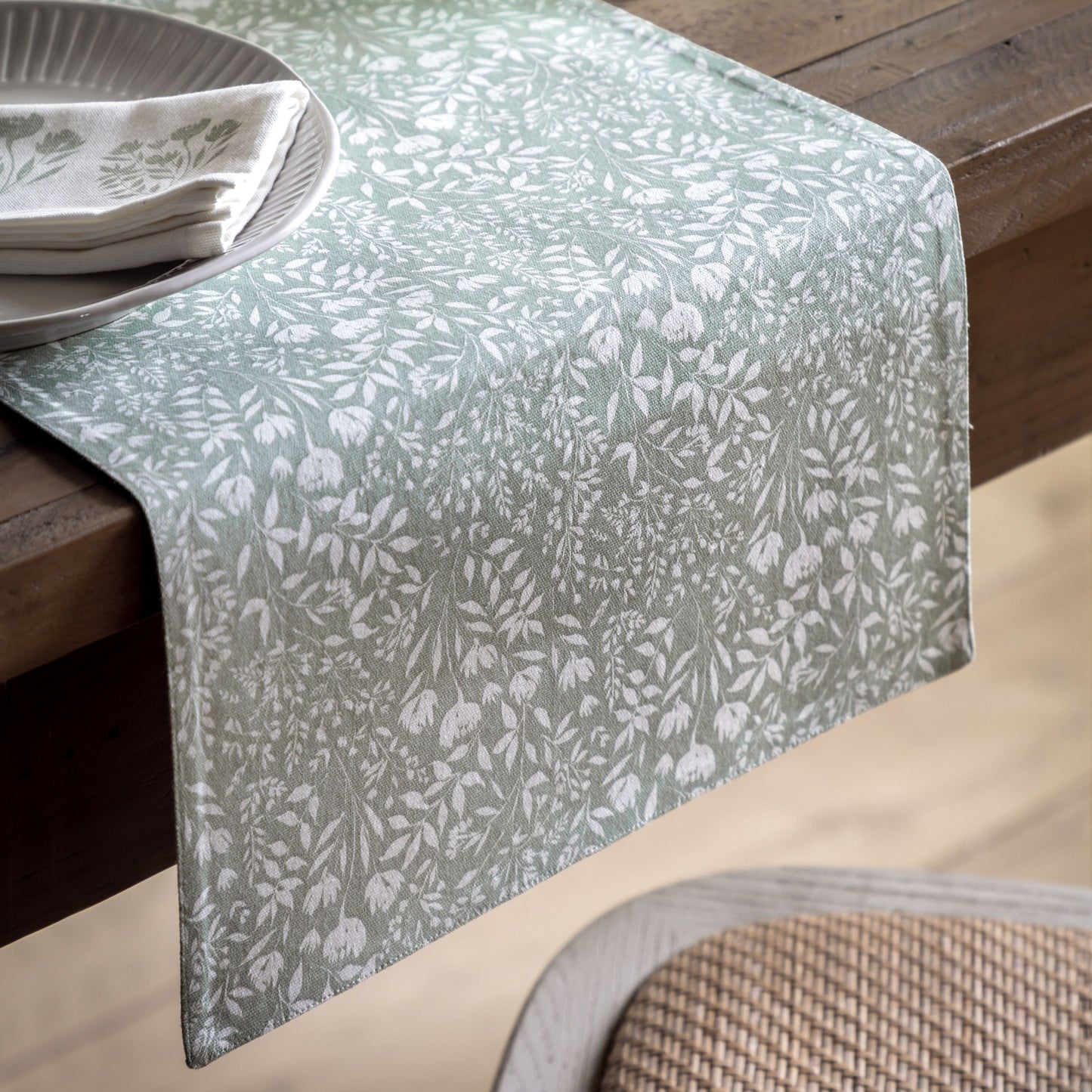 Sage Floral Table Runner