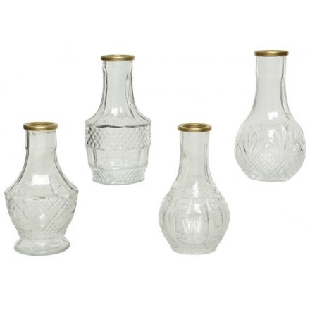 Set Of 3 Gold Trim Bud Vases