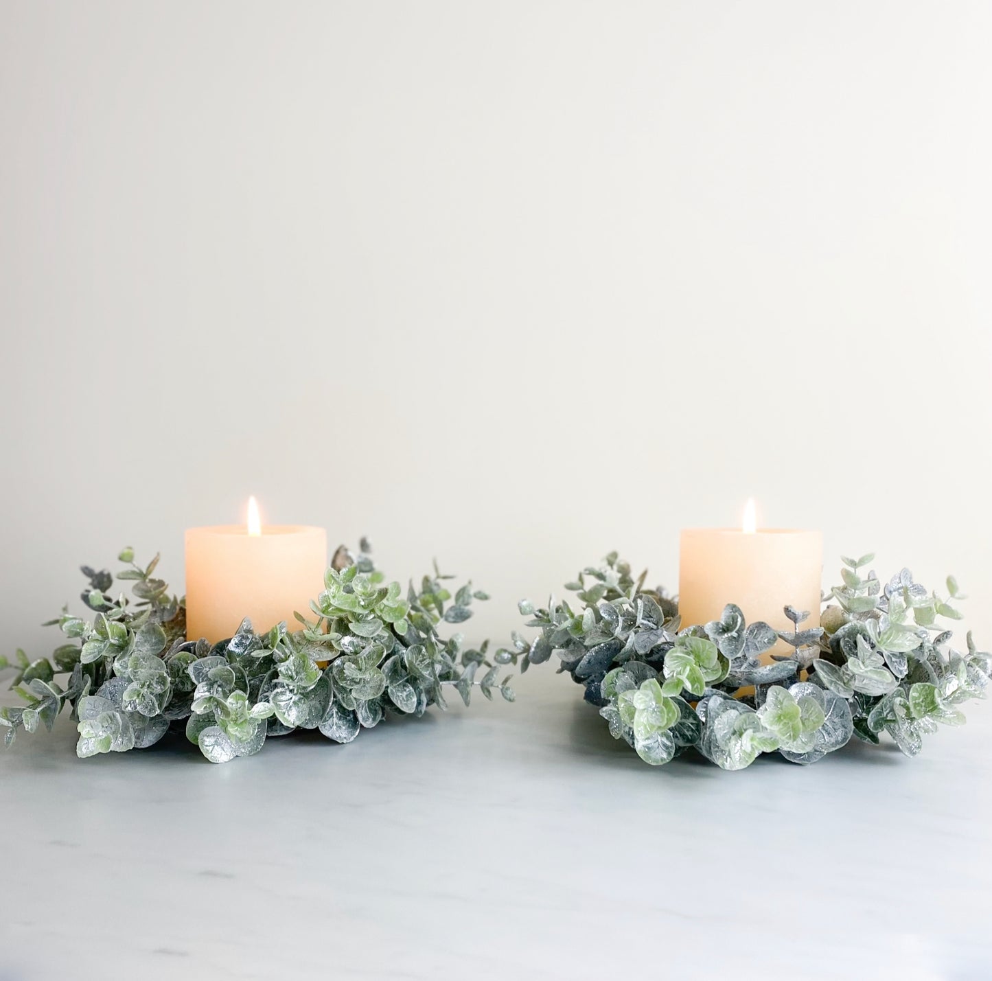 Small Frosted Eucalyptus Candle Wreath