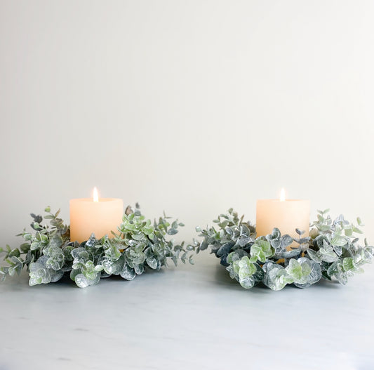 Small Frosted Eucalyptus Candle Wreath