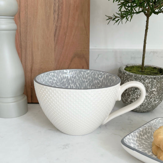 White Mug With French Grey Pattern