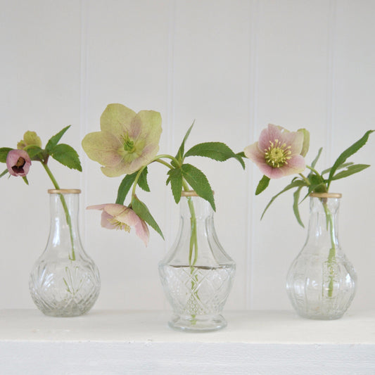 Set Of 3 Gold Trim Bud Vases